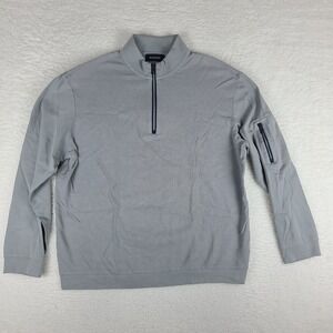BUGATCHI Sweater Mens Large Gray Quarter Zip Sweatshirt 100% Cotton